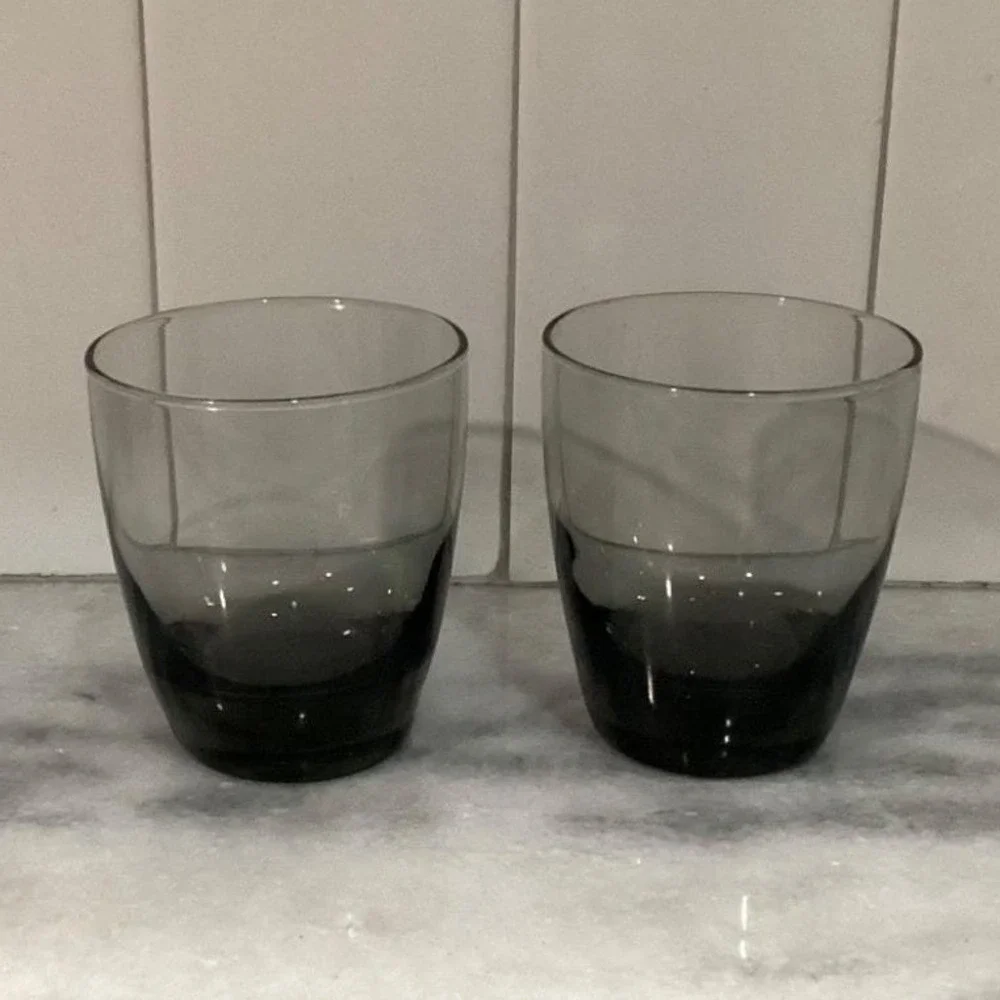Libbey Smoke Gray Glass Tumblers, Set of 2, Vintage Weighted Bottom Glassware‎